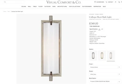 Visual Comfort Thomas O’Brien Calliope Short Bath Light Polished Nickel, $749 - Image 1 of 4
