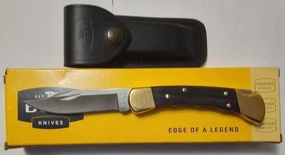 Buck 110 Folding Hunter Ebony Finger Groove Handle BU110BRSFG Leather Sheath - Image 1 of 4