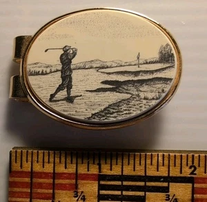 Vintage Barlow Money Clip The Golfer Souvenir Faux Scrimshaw Retro - Picture 1 of 4