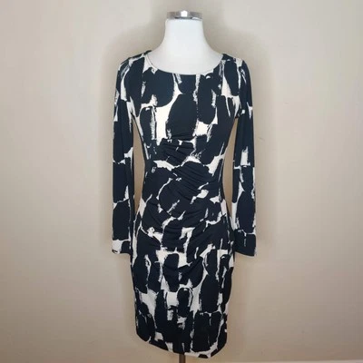 Vestido acanalado New York & Company talla XS para mujer negro blanco funda elástica Foto 1 de 4