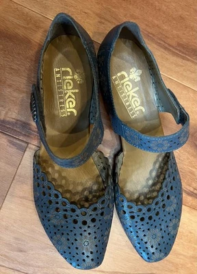 Rieker Antistress Leather Mary Jane Mirjam Low Heel Pumps Gray-Blue Size 40/US 9 - Image 1 of 4