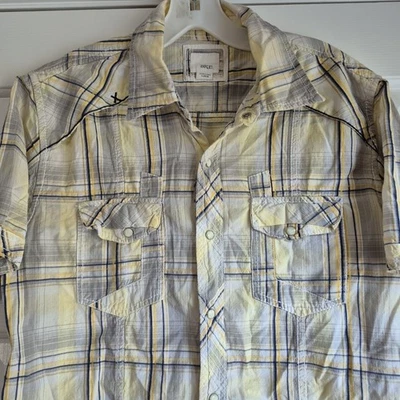 Camisa masculina BKE grande ocidental xadrez pérola snaps manga curta - Imagem 1 de 4