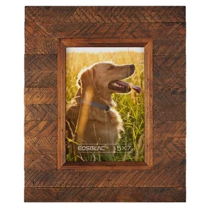 Wooden 5x7 inch Picture Frame, Wood Plank Design with Rustic Brown Finish, Wa... - Picture 1 of 8