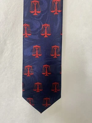 Corbata de cuello Fratello vintage para hombre escalas de justicia azul marino rojo L56” X W4” Foto 1 de 4