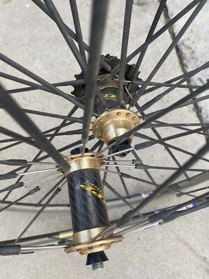 ZIPP carbon fiber Gold Hubs 28 Vintage Sun Mistral Tubular Rims Fiber Spokes - Image 1 of 4