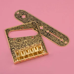 Gold Carving Bridge 6-Saddle Control Plate Fit For Telecaster 6 String Guitar - Imagen 1 de 7