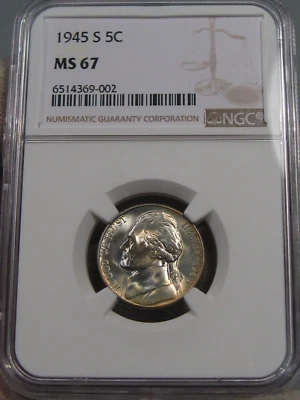 GEM BU Silver WW2 1945-S Jefferson Nickel NGC MS67. #6 - Image 1 of 4
