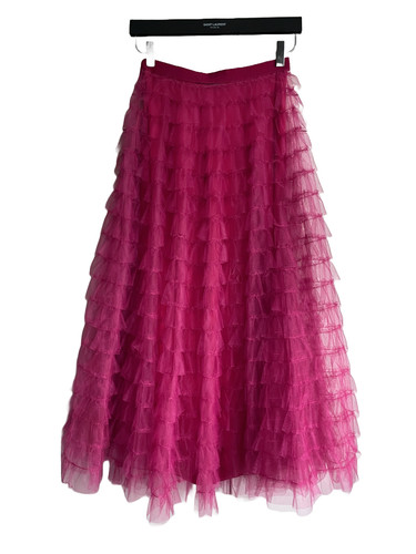 Dior gonna con volant midi tulle rosa lampone + gonna slip seta XS FR34 UK6 US2