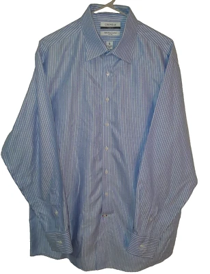 CREMIEUX Mens Slim Fit (17-35) Long Sleeve No Iron Dress Shirt Blue/White Stripe - Image 1 of 4