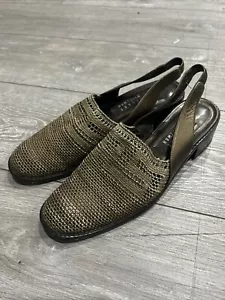 Stuart Weitzman Sz 8W Bronze Woven Leather Slingback Sandals - Picture 1 of 10
