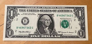 1999 series B New York $1 Federal Reserve Note One Dollar Bill -Crisp Straight - Picture 1 of 2