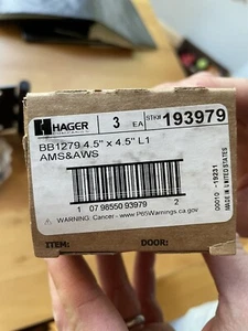Hager BB1279 4.5" x 4.5" USL1 Full Mortise Hinge 010293 (3-Pack) Matte Black. - Picture 1 of 2