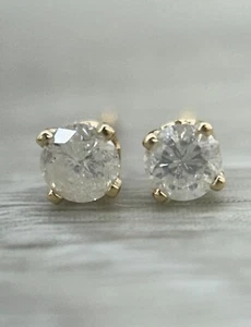 14K Yellow Gold 0.25ctw Diamond Solitaire Stud Earrings FZZ - Picture 1 of 3