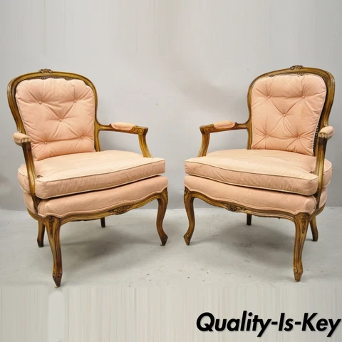 French Louis XV Provincial Style Carved Walnut Cane Back Arm Chairs - a Pair Cover