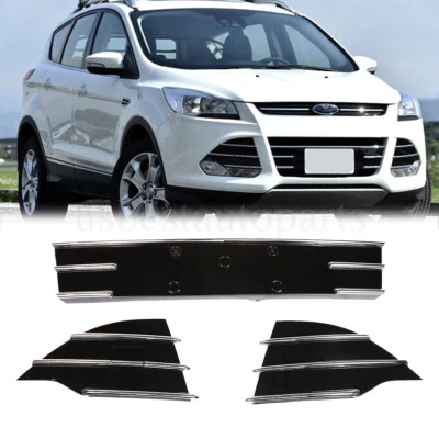 Front Bumper Grille Grill Kit W/Chrome Trim New 3pcs For 2013-2016 Ford Escape - Image 1 of 4