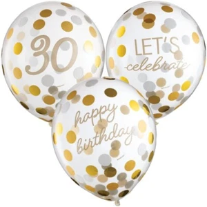 Golden Age 30th Birthday 12-inch Confetti Filled Latex Balloons 6 Per Pack - Picture 1 of 1