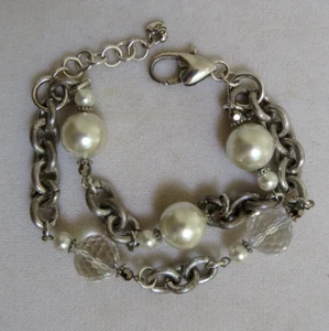 Brighton Silver Tone Swirl Pearl Beads Double Strand Bracelet - Picture 1 of 5