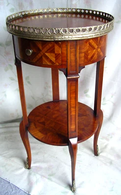 France Louis XVI Side Table Table Drawer Wood Inlaid Brass 1920 - Image 1 of 4