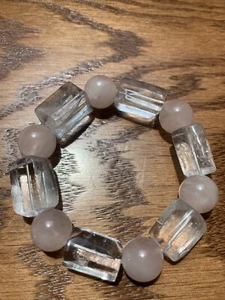 Clear Cube Crystal &Pink Bead Crystal Bracelet 12+mm Chuck Healing Gift Jewelry - Picture 1 of 14