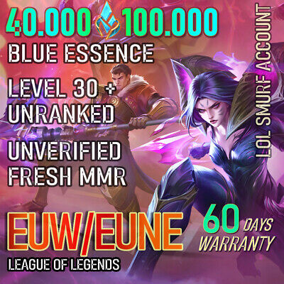 EUW EUNE League Of Legends Account LOL Smurf 40K 50K 60K BE 🚀 Level 30 Unranked • 3.52€