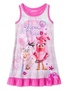 Girls Lightweight Gray Angry Birds Nightgown Hippie Chick Night Gown - Picture 1 of 1
