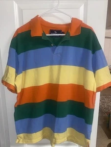 American Living Poloshirt Herren 2XL weiß gestreift Kragen 90er Retro Y2k  - Bild 1 von 3