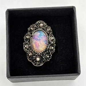 Vintage Triplet Opal Ring 10k Gold Filigree Oval READ - Picture 1 of 16