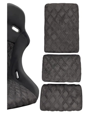 Kit de cojín de asiento de carreras Alcantara de 3 piezas - Almohadillas de gamuza con puntada de diamante Foto 1 de 4