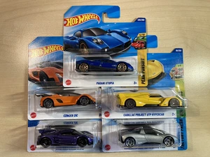 Hot wheels new x 5 Exotic Supercars Pagani Utopia Cadillac Koenigsegg Czinger 21 - Picture 1 of 7