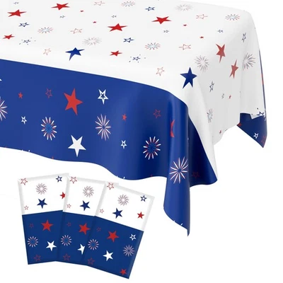 3 Pcs Tablecloth Cover Tablecloths 4th Of July Red White And Blue Patriotic - Image 1 of 4