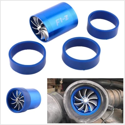 Car Aluminum Blue Air Intake Turbonator Dual Fan Engine Turbine Super Charger - Image 1 of 4