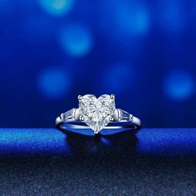 1.89Ct Heart Cut Lab Created Diamond Wedding Ring 14k White Gold Plated Silver - Image 1 of 3