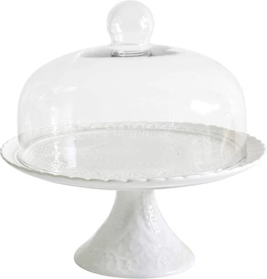12-Inch White Porcelain Decorated Cake Stand - Cupcake Stand (CS01 - Glass Dome) - Image 1 of 4