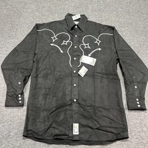 Panhandle Slim Shirt Men’s Small Pearl Snap Embroidered Black Suede Long Sleeve - Picture 1 of 24