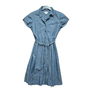 Talbots Shirt Dress Womens Size 14 Chambray Denim Short Sleeve Button Up Belted - Picture 1 of 9