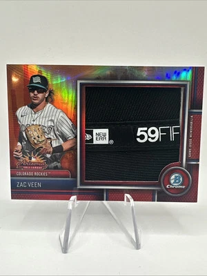2023 Zac Veen Bowman Chrome Game Used Jumbo Relic Card New Era Red Refractor 5/5 - Image 1 of 3