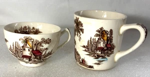 Johnson Brothers The Old Mill Coffee Mug & Teacup Brown Multicolor ~ Set of 2 - Picture 1 of 9