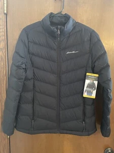 Ladies Eddie Bauer Down Packable Jacket Black Size M StormRepel Zip Pockets - Picture 1 of 4