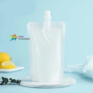 100ml, 150ml, 250ml, 500ml, Glossy White Stand Up Spout Pouch For Liquid Juice - Picture 1 of 2