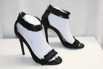 Mujer Forever 21 Negro Stilletto Tacones Talla 6 Ancho Tobillo Correa Flecos Cremallera Foto 1 de 4