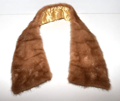 Vintage Autumn Haze Mink Fur with Gold Satin Lining 29 in Wrap Scarf Collar - Image 1 of 4