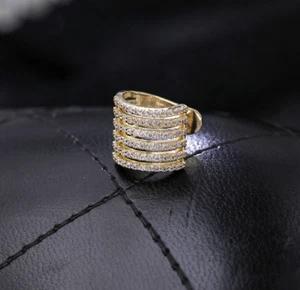14K Gold Non Piercing Cartilage Ear Cuff Wide Band Cubic Zirconia Earring PE37 - Picture 1 of 3