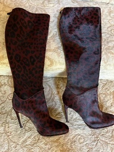 😎❤️LK Bennett London Wine/Black Real Leather Calf Hair Knee High Boots Size 36 - Picture 1 of 5