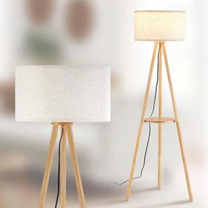 Wood Tripod Floor Lamp with Shelf & 3 Color Temparature LED Bulb - Picture 1 of 9