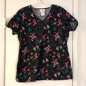 Breast Cancer Awareness ScubStar Womens Nurse Medical Scrub Top Med Hearts Chemo - Picture 1 of 5