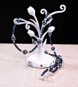 Elegant 20" Silver 85cttw London Blue Quartz & Peacock Pearl Necklace F90 - Picture 1 of 4