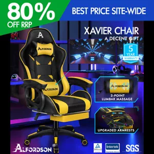 ALFORDSON Gaming Office Chair Massage Racing Computer Seat Footrest Leather - Picture 1 of 12