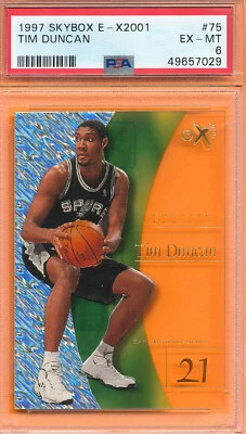 CLEAR SEE-THRU PSA 6 EX-MT TIM DUNCAN ROOKIE 1997 SKYBOX E-X2001 75 CALIFICADO TPHLC Foto 1 de 4