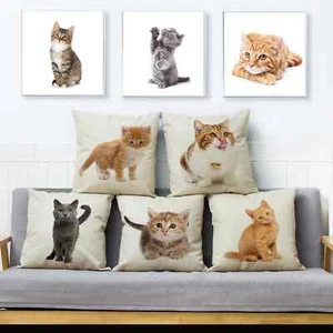 Cute Cat Pillowcase Decor Lovely Pet Animal Print Cojines Cushion Cover Pillow - Picture 1 of 49