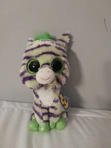 Ty Beanie Boos WILD Green Zebra 6” 2012 Justice Exclusive Boo Purple Plush - Picture 1 of 4